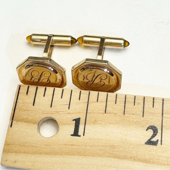 Vintage Krementz Octagon Cuff Links Gold Tone Engraved B Monogram Lucite Tips - Picture 12 of 13